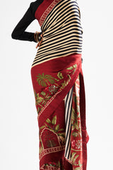 Faina saree with black blouse_ Maroon