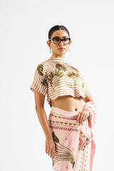 Minika saree with crop top_ candy beige