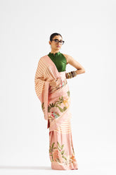 Kathya saree with green blouse- mocha beige