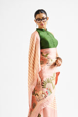 Kathya saree with green blouse_ mocha beige