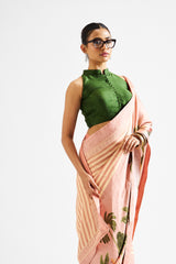 Kathya saree with green blouse_ mocha beige