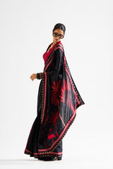 Varya saree with maroon blouse_ Black