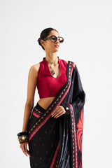 Varya saree with maroon blouse_ Black