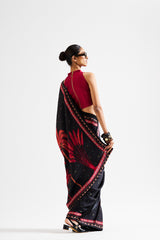 Varya saree with maroon blouse_ Black