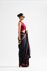 Varya saree with maroon blouse_ Black