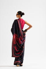 Varya saree with maroon blouse_ Black