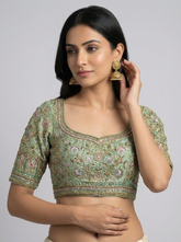 Sea Green Tissue Hand Embroidered Bridal Blouse