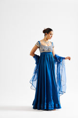 Thira Peacock Blue Anarkali with Dupatta