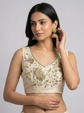 Half White Hand Embroidered Crop Top Blouse