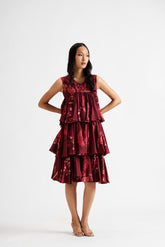 Trinana-Maroon 3-Tier Dress