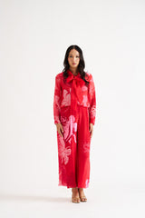 Laura-Red Floral Bow Top Set