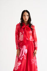 Laura-Red Floral Bow Top Set