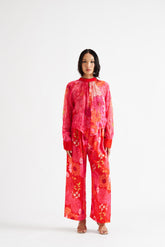 Karla-High Neck Shirt Red Top Set