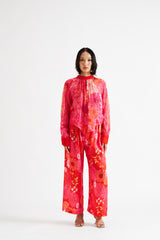 Karla-High Neck Shirt Red Top Set