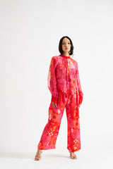 Karla-High Neck Shirt Red Top Set