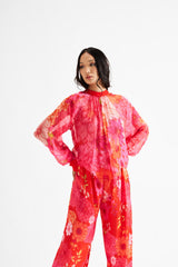 Karla-High Neck Shirt Red Top Set