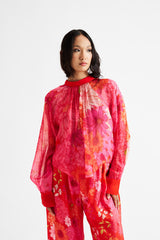 Karla-High Neck Shirt Red Top Set