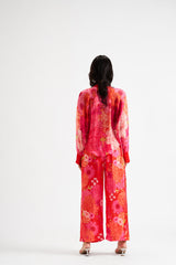 Karla-High Neck Shirt Red Top Set