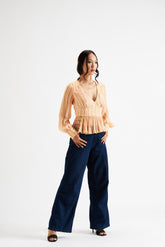 Analice-Yellow Lines Peplum - (ONLY TOP)