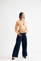 Analice-Yellow Lines Peplum - (ONLY TOP)