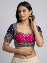 Purple and Pink Hand Embroidered Bridal Blouse