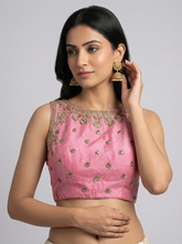 Pink Hand Embroidered High Neck Blouse