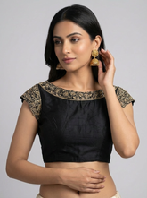 Black Hand Embroidered High Neck Blouse