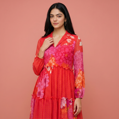 Amaya Floral Short Dress-Red