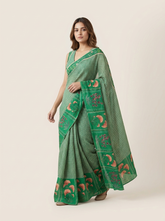 Heera Green Checks Saree with Blouse