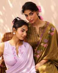 Pavika Saree Set - Olive Green