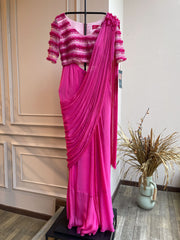 CHARLES DRAPE SAREE - PINK