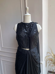 Casey Drape Saree With Coset Top - Black