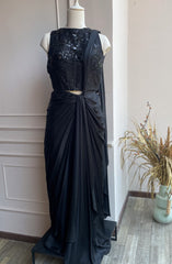 Casey Drape Saree With Coset Top - Black