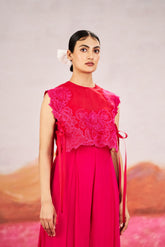 Cora Jumpsuit with Short Cape- Hot Pink & Red