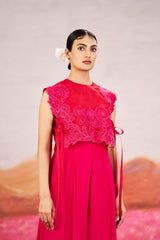 Cora Jumpsuit with Short Cape- Hot Pink & Red