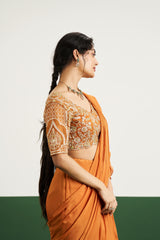 Evie Drape Saree Set - Mustard Orange RTS