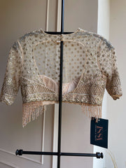 Hand Embroidered Net Blouse - Ivory