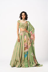 Ruhitha Lehenga Set With Dupatta- Green