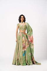 Ruhitha Lehenga Set With Dupatta- Green