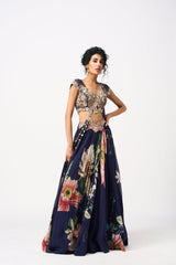 Sahika Lehenga Set With Dupatta - Navy Blue