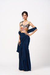 Nalani Drape Saree Set- Navy Blue