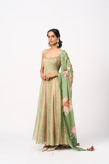 Riha Dress With Dupatta - Green