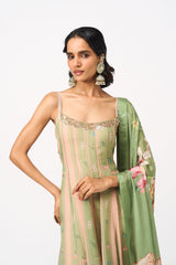 Riha Dress With Dupatta - Green