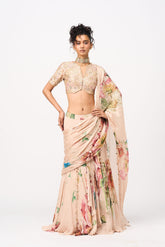 Tamaya Drape Saree Set- Peach