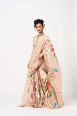 Tamaya Drape Saree Set- Peach