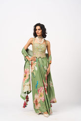 Tejal Drape Skirt Set- Green