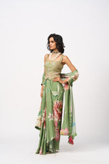 Tejal Drape Skirt Set- Green