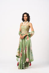Tejal Drape Skirt Set- Green