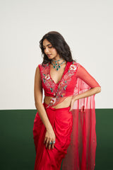 Isabel Drape Skirt Set - Red