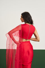 Isabel Drape Skirt Set - Red